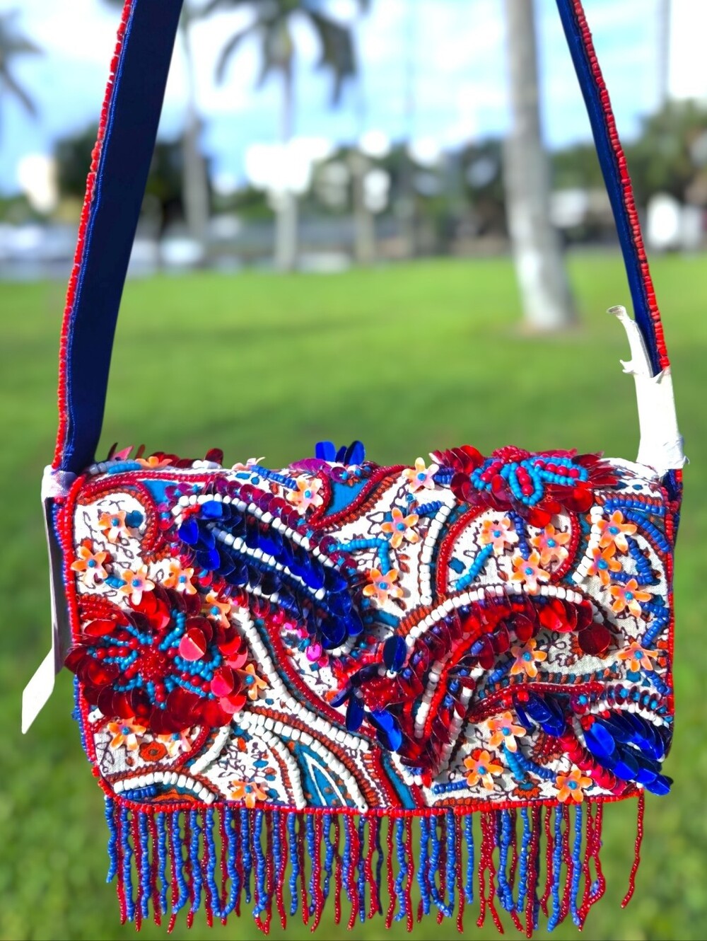 ❤️ TikTok Viral USA Red/White/Blue Beaded Fringe Boho Summer Shoulder Bag